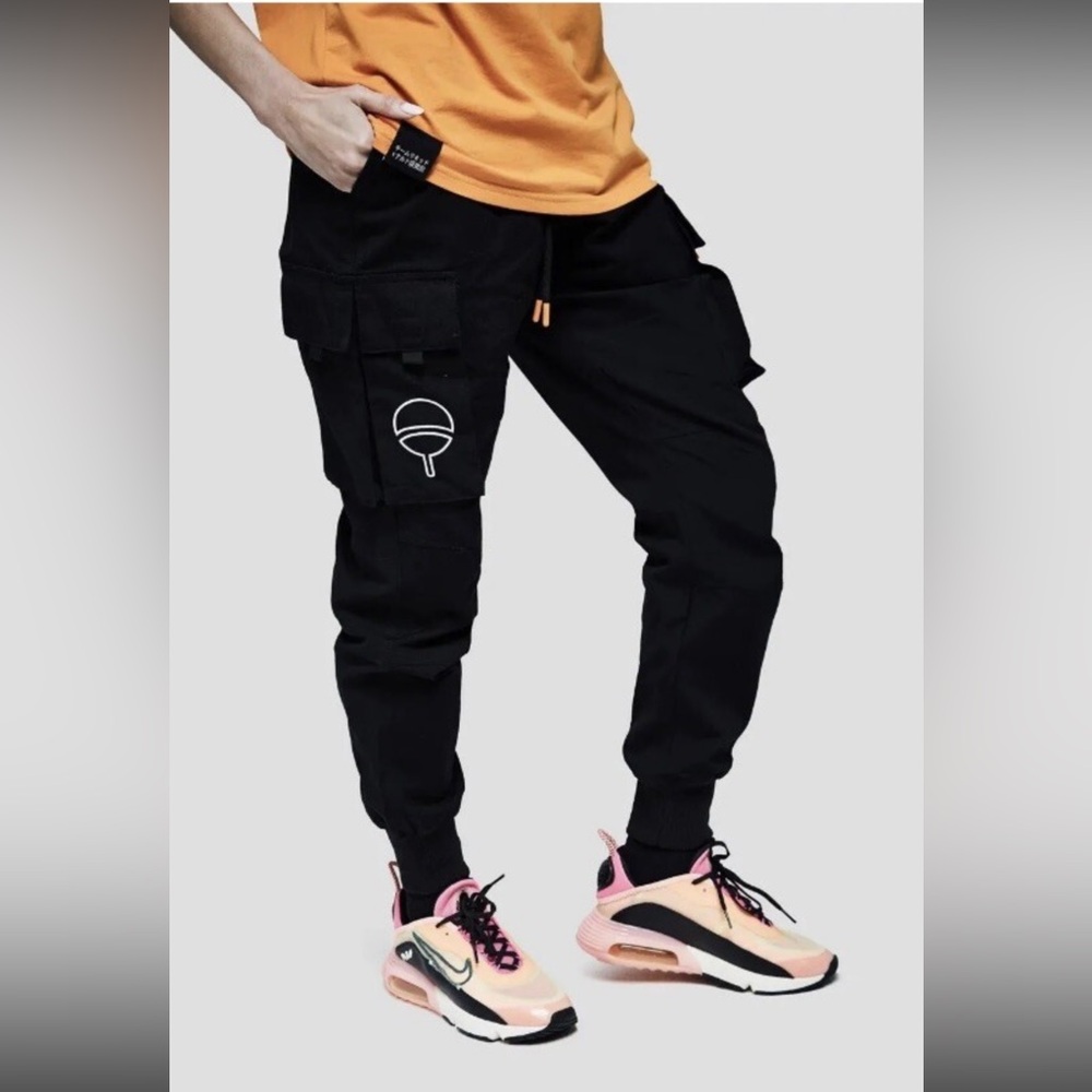 Team Liquid X Naruto VS Sasuke black utility cargo joggers with orange draw‎